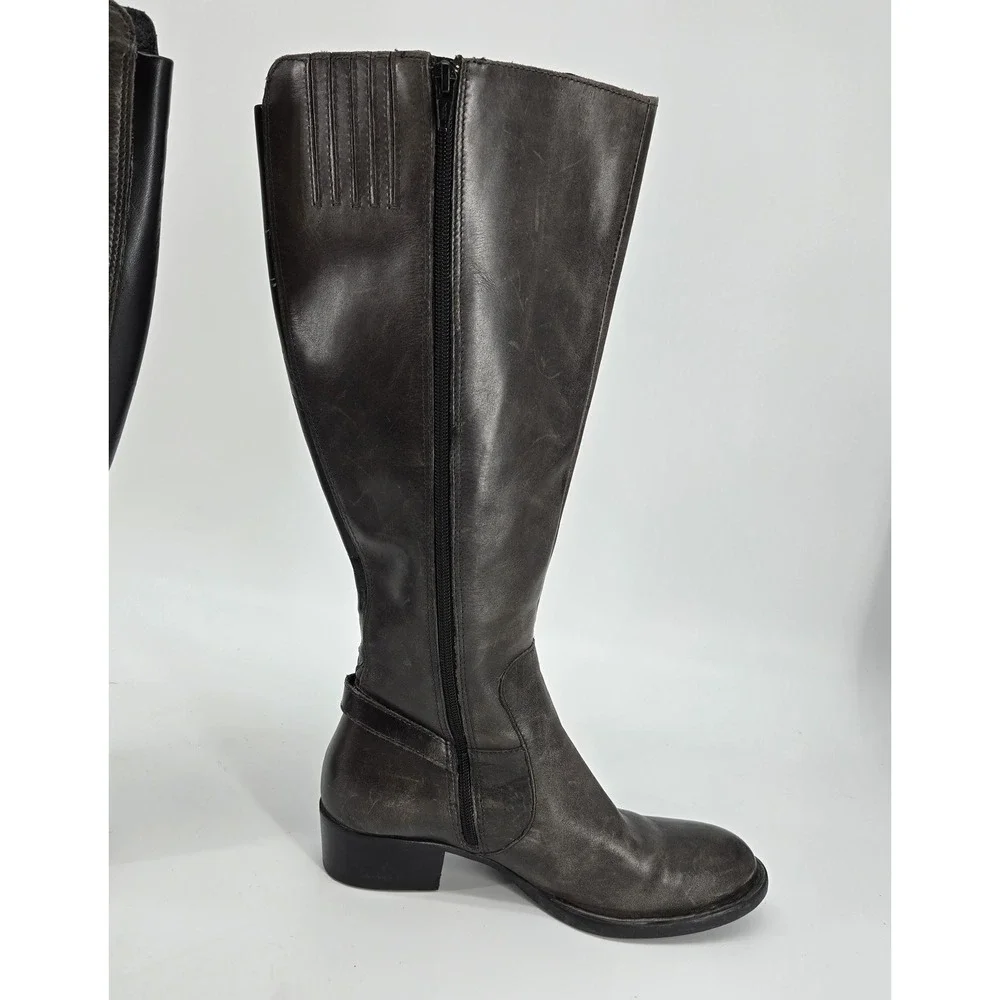 Born Borda Distressed Grey Leather Wide Calf Knee High Riding Boots Womens 8.5 M
